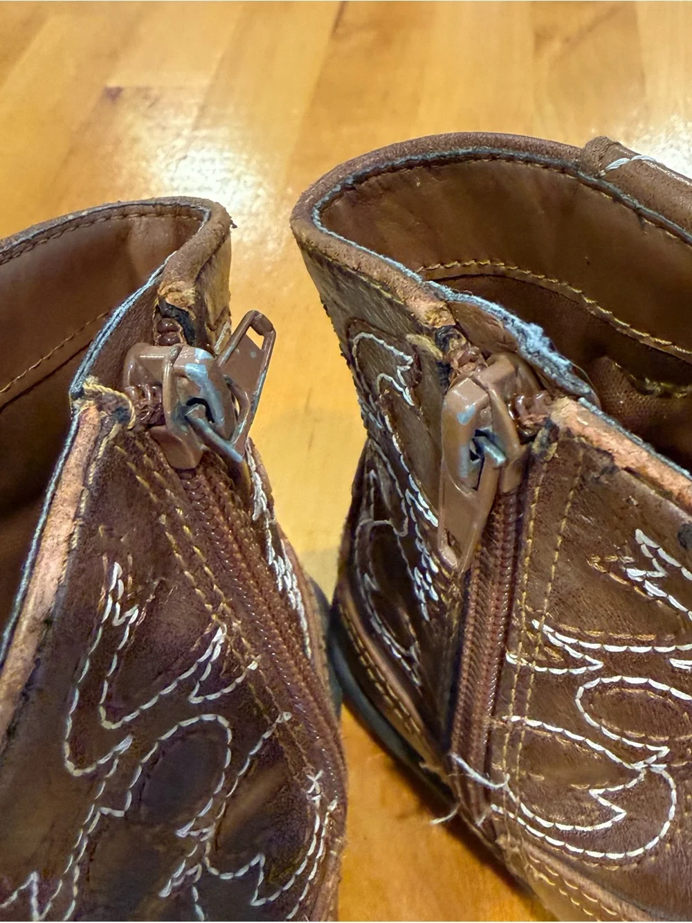 wonder nation Brown Toddler Cowboy Boots with White Stitching